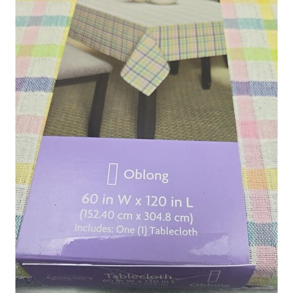 HOLIDAY HOME Spring Easter Cotton Bunny Trails Plaid Tablecloth 60” X 120” - Picture 9 of 14